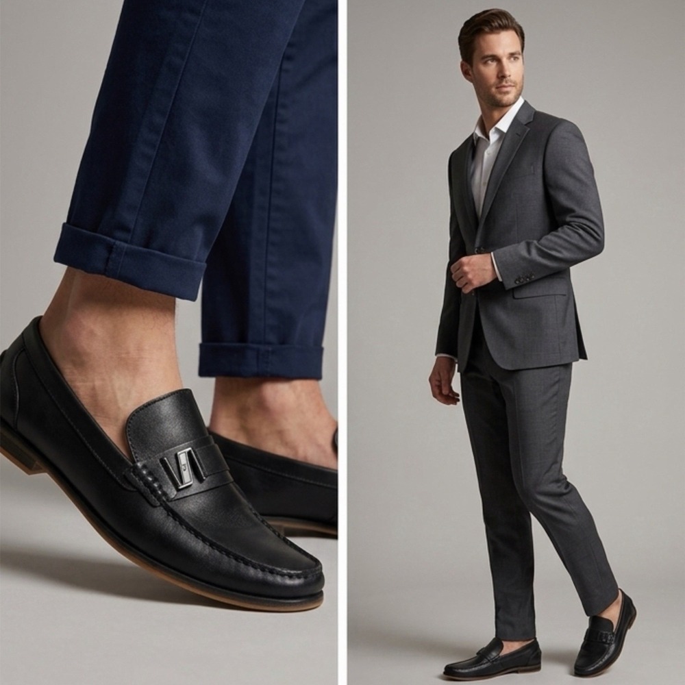 Kenneth Cole Reaction Callum 2.0 Black Leather Loafers Mens 9.5 M Slip On Dress
